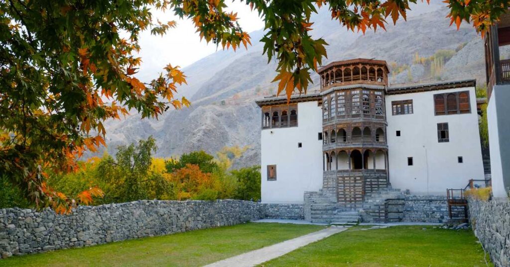 Facade and Main Entrance of Ancient Khaplu Palace in Autumn, Ghanche. Gilgit-Baltistan, Pakistan.