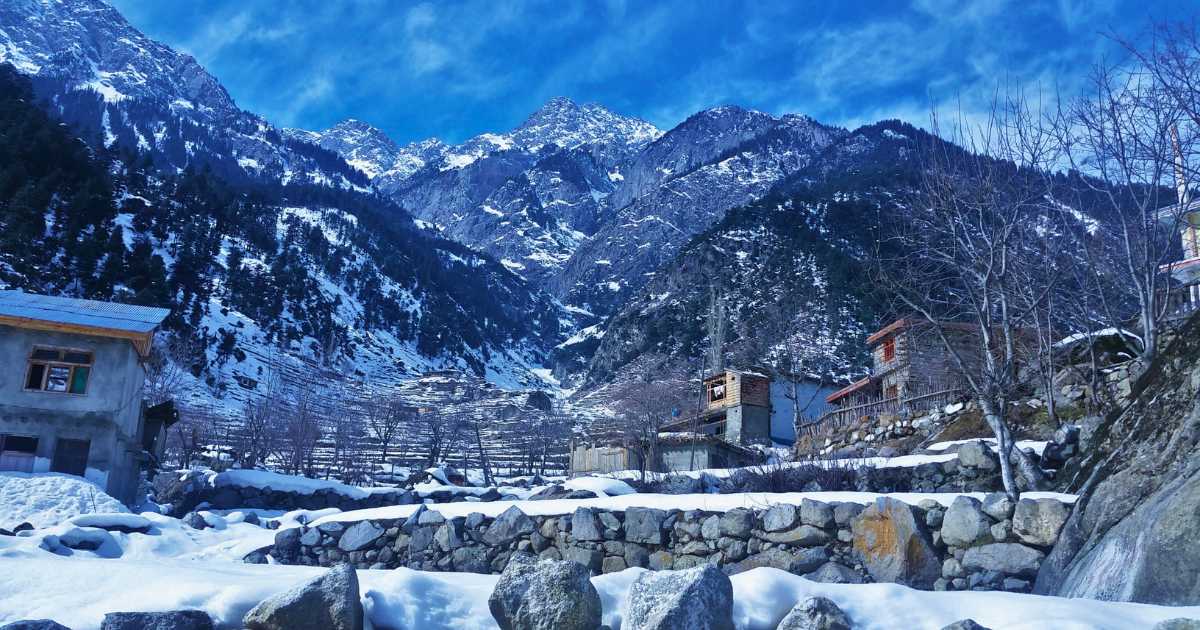 Kalam Valley, in winter, mountains covered in snow Swat.