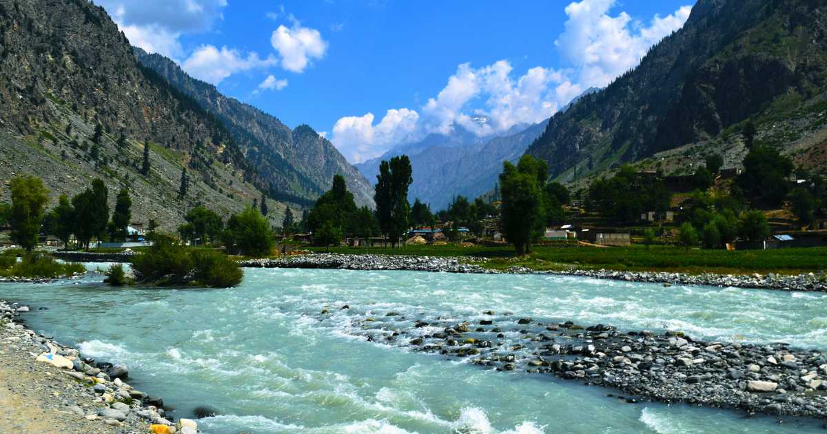 Mahodand lake, blue sky, clouds and greenery kalam, swat.