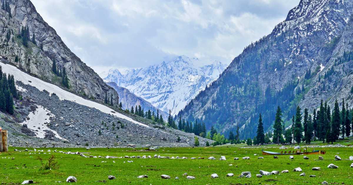 beautiful view in Kalam valley, mountains, greenery and snow in_Swat_Pakistan