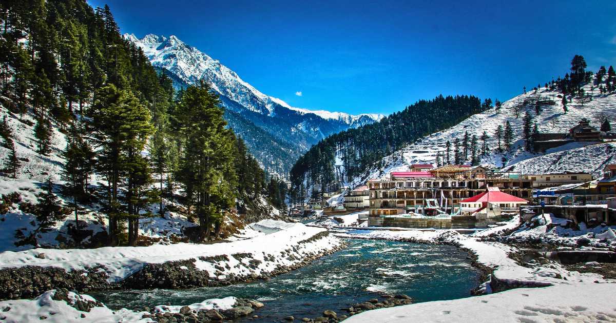 hotel in kalam valley along the river side in winter season