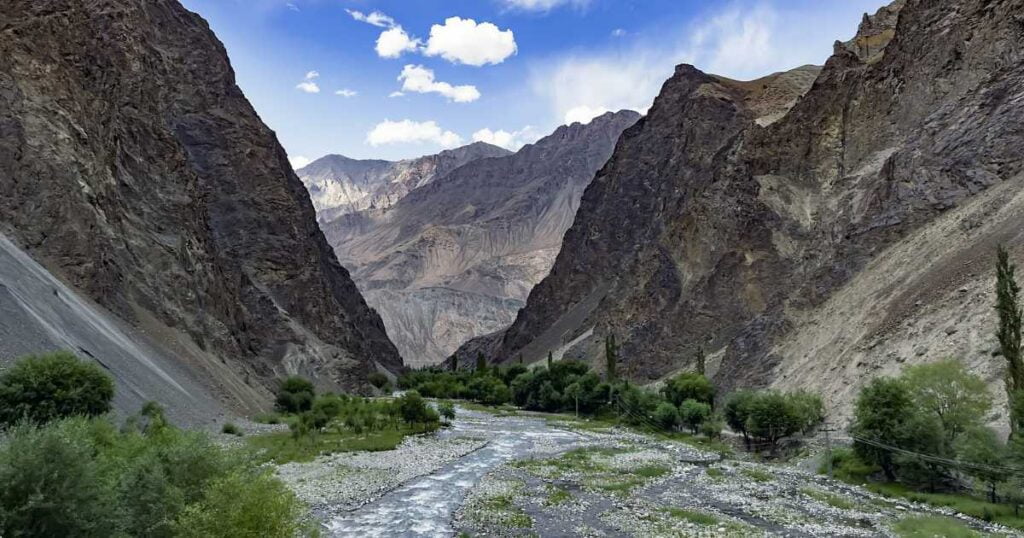 kharmang lake between mountains