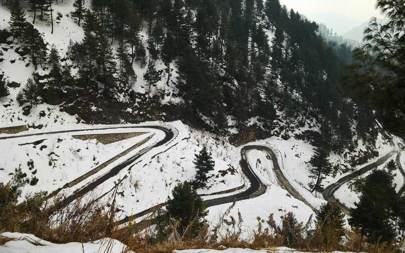 Road to THANDIANI covered in snow in winter